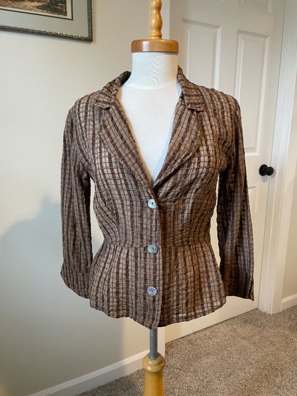 Cut Loose 90s Brown Check Long Sleeve Button Down Jacket Casual Shell Buttons